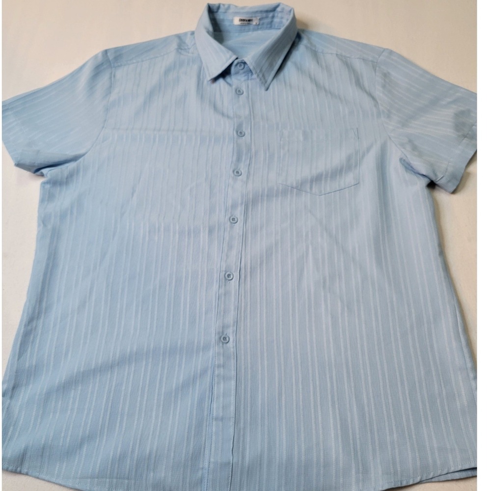 COOFANDY Mens XL Light Blue Textured Stripe Short Sleeve Button Down Shirt 2919